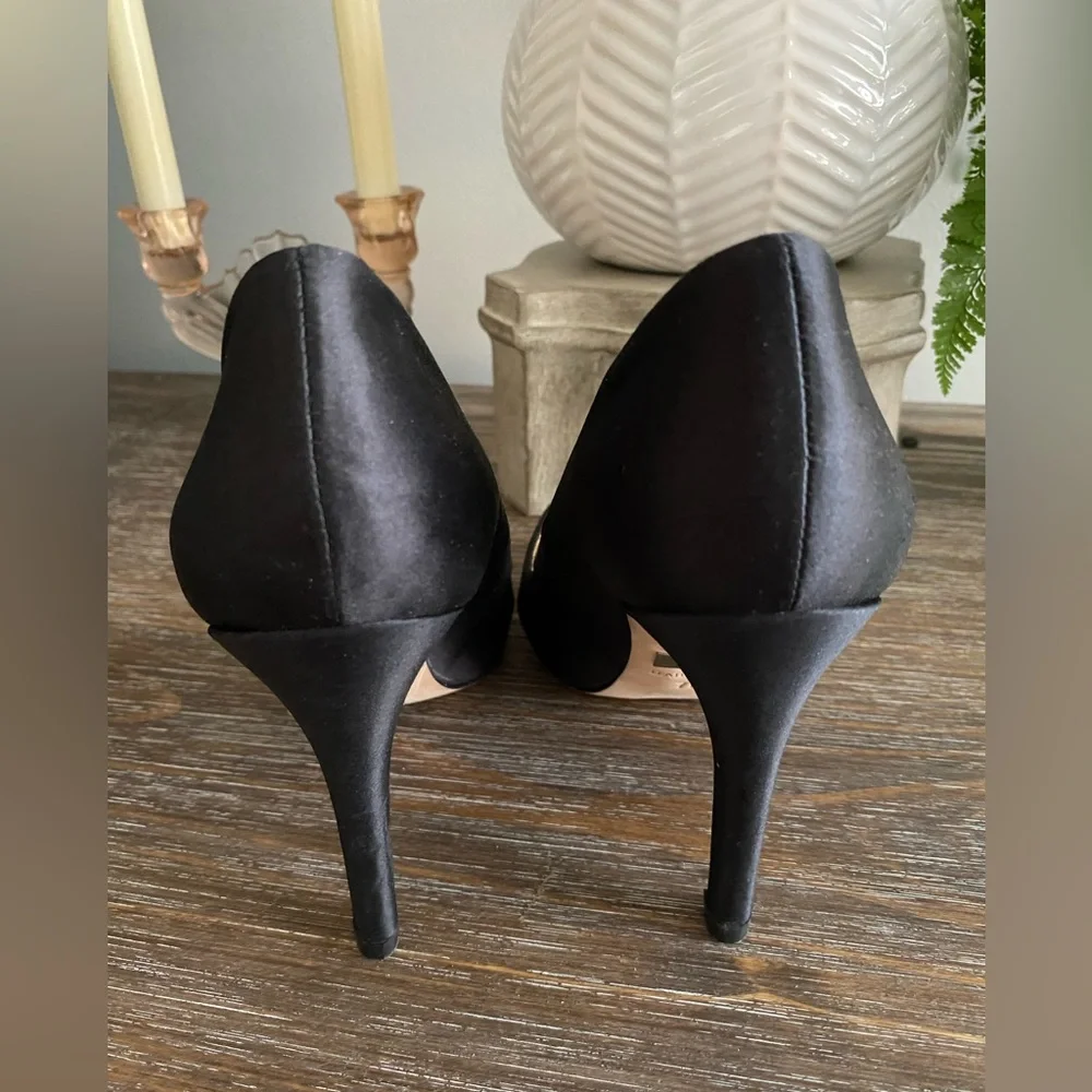Badgley Mischka‎ Women’s Black Satin Peep Toe Stilettos, 7M MSRP $245